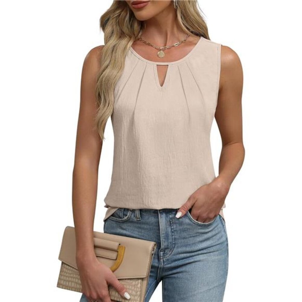 Beige Womens Business Casual Tank Top Summer Sleeveless Outfits 2025